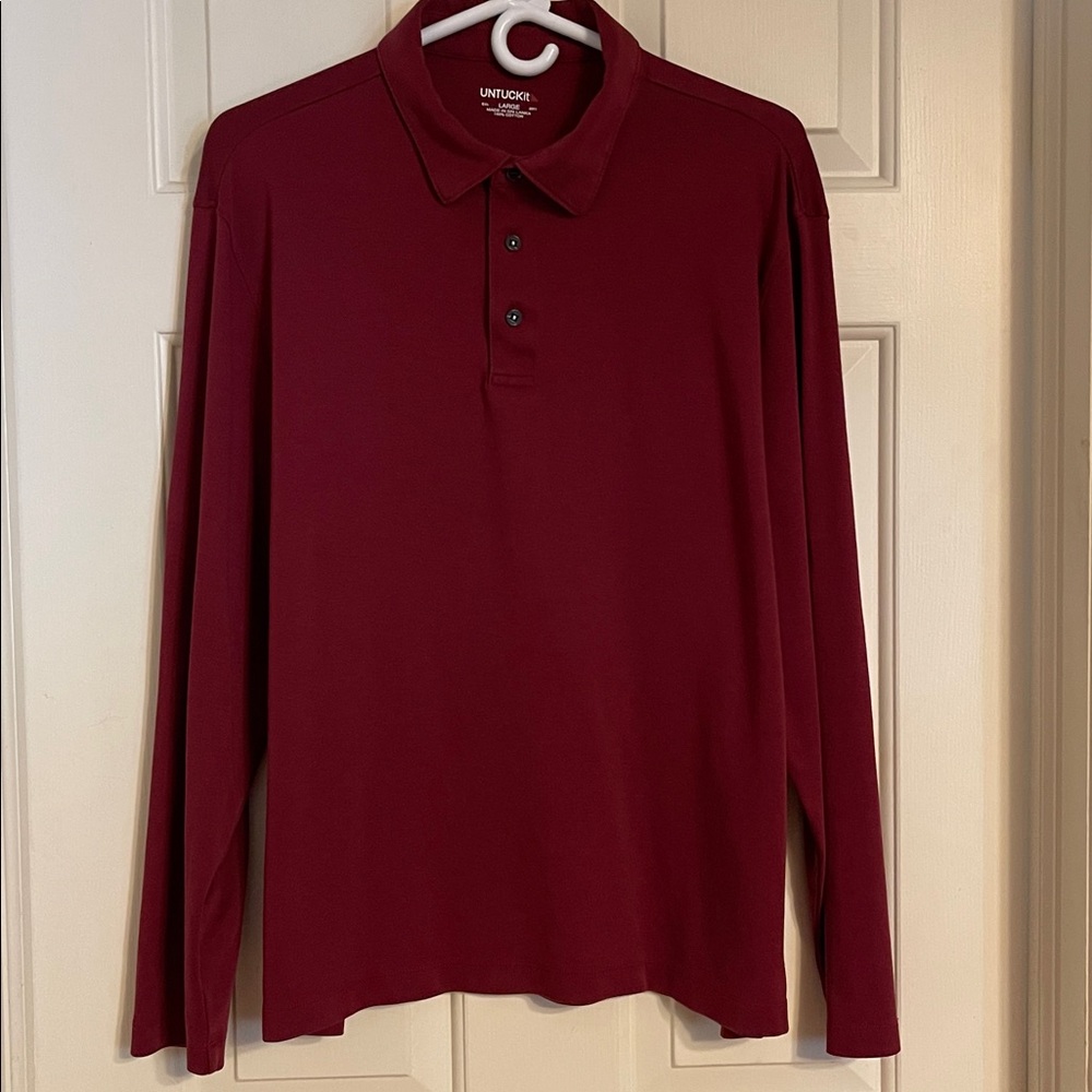 Untuckit Dark Red long-Sleeve Polo Shirt